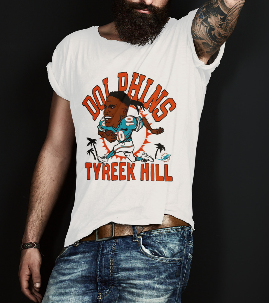 Tyreek Hill Miami Dolphins Caricature Player Signature Dolphins T-Shirt