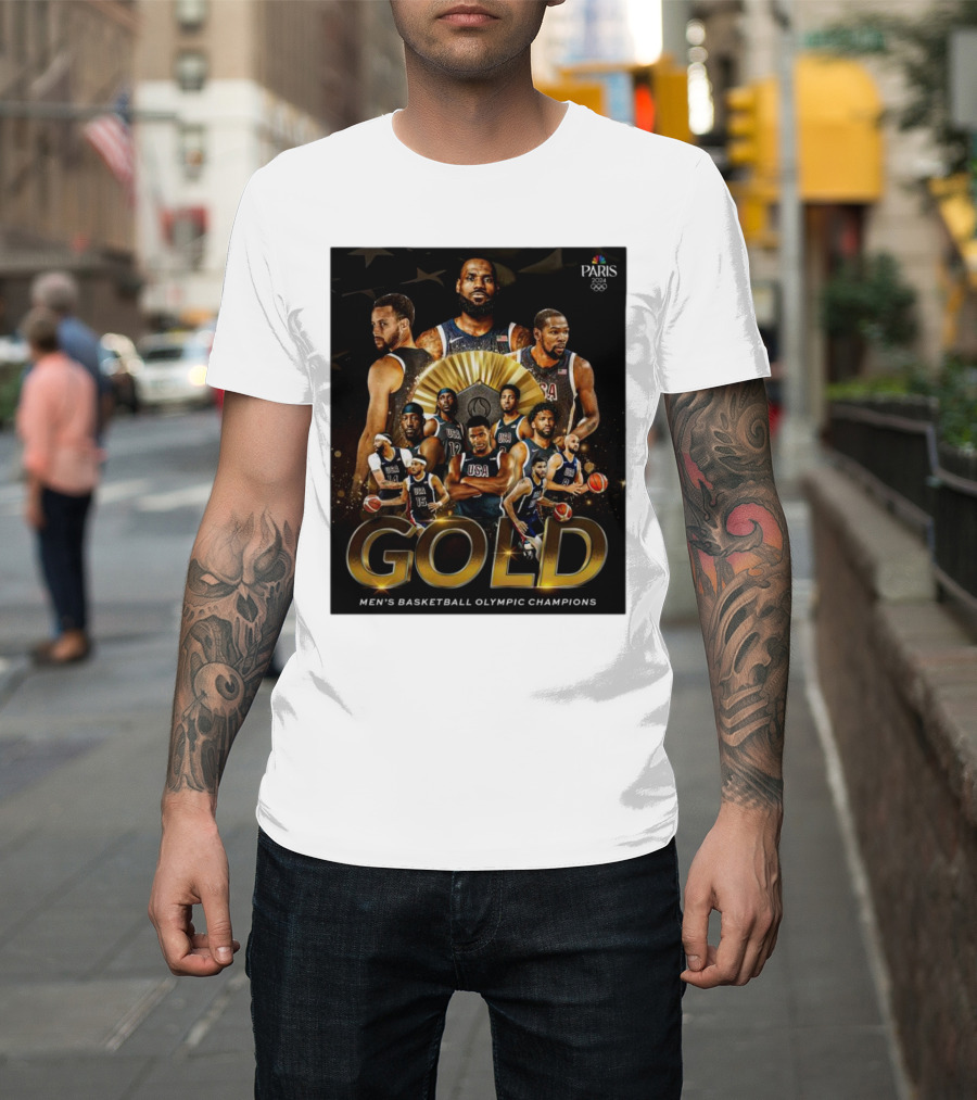 Paris 2024 Gold Men's Basketball Olympic Champions USA T-Shirt