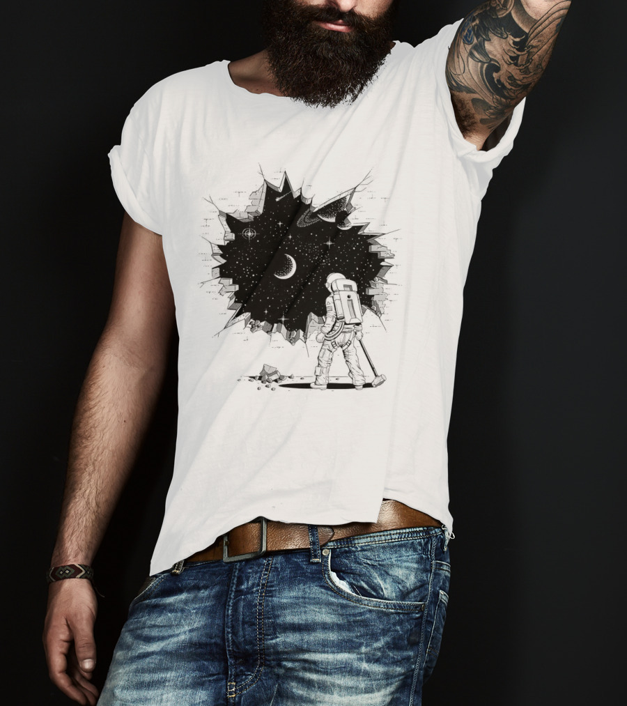 Breakthrough Astronaut Stargazing Through Cosmic Wall Hole T-Shirt