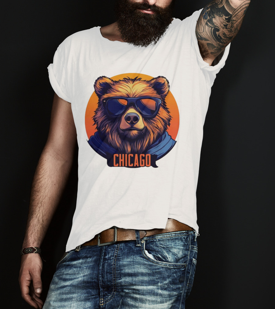 Da Bear Chicago Sunglasses Sunset Circle T-Shirt