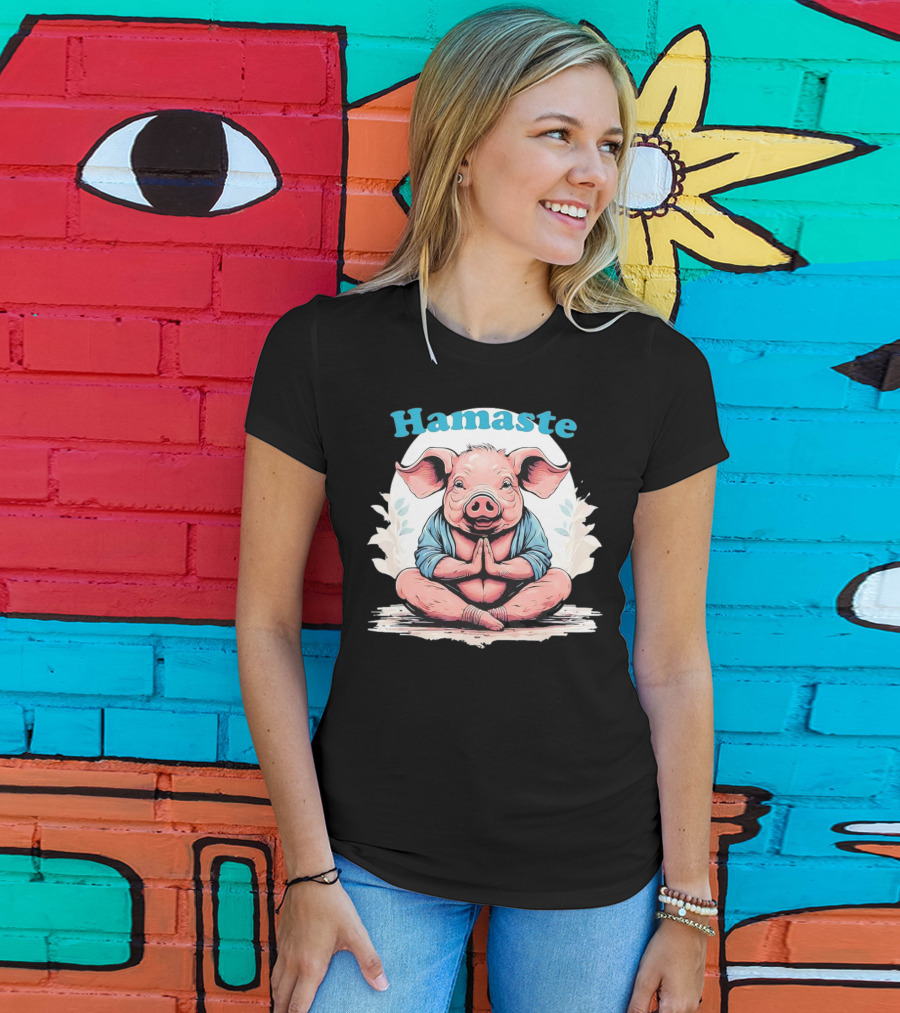 Hamaste Schwein Yoga Namaste Nationaler Humor T-Shirt