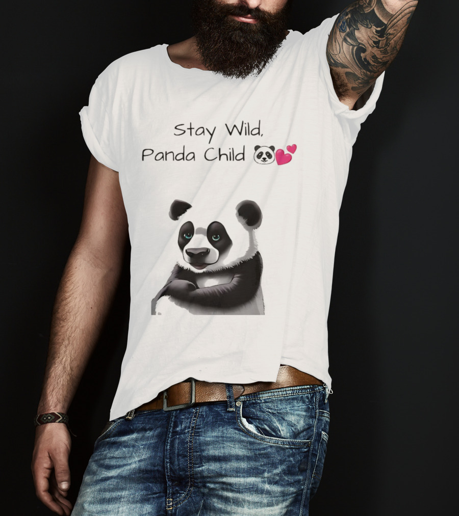 Stay Wild Panda Child Cute Emoji Panda Hearts T-Shirt