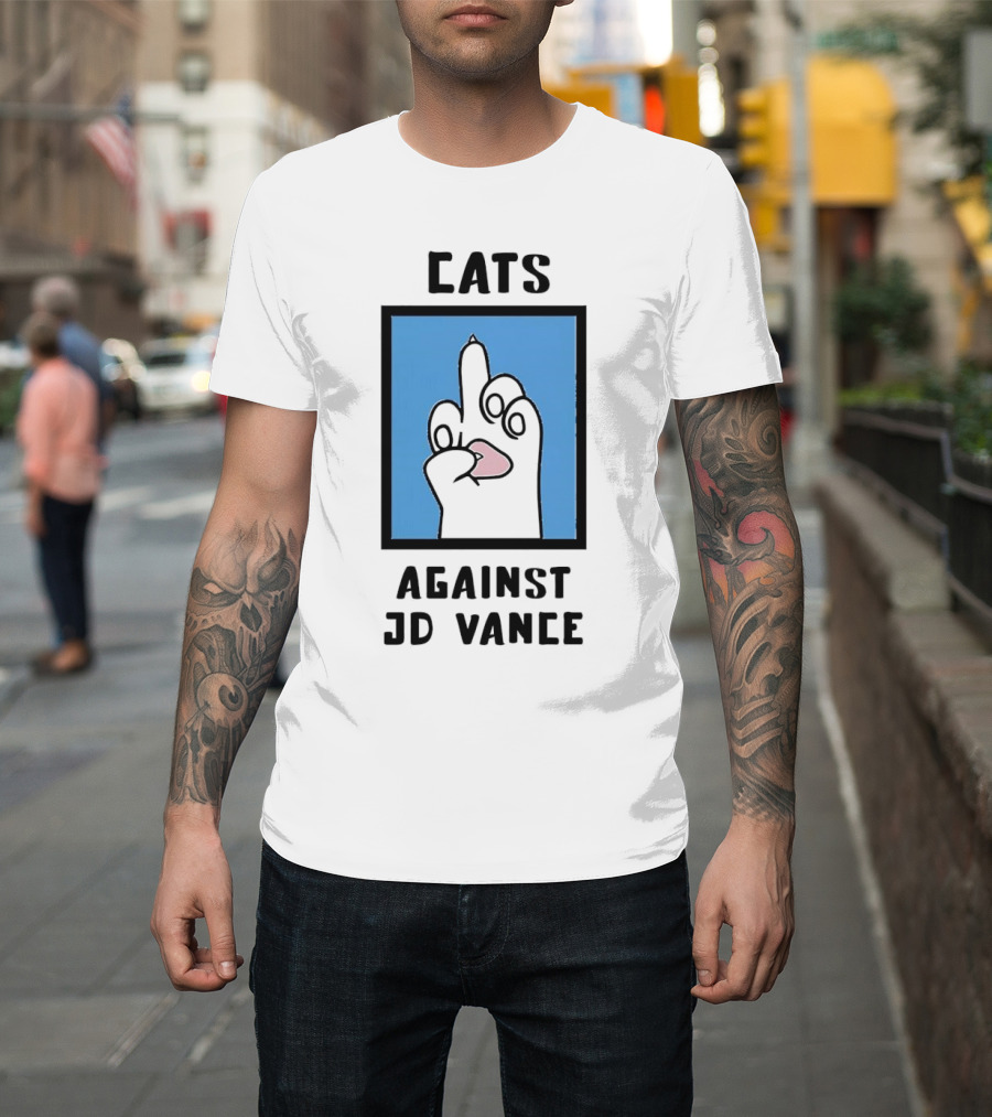 Cats Against JD Vance Middle Finger Paw Drawing T-Shirt