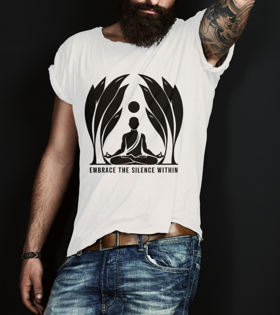 Embrace The Silence Within Meditation Silhouette And Enigmatic Leafy Eyes T-Shirt