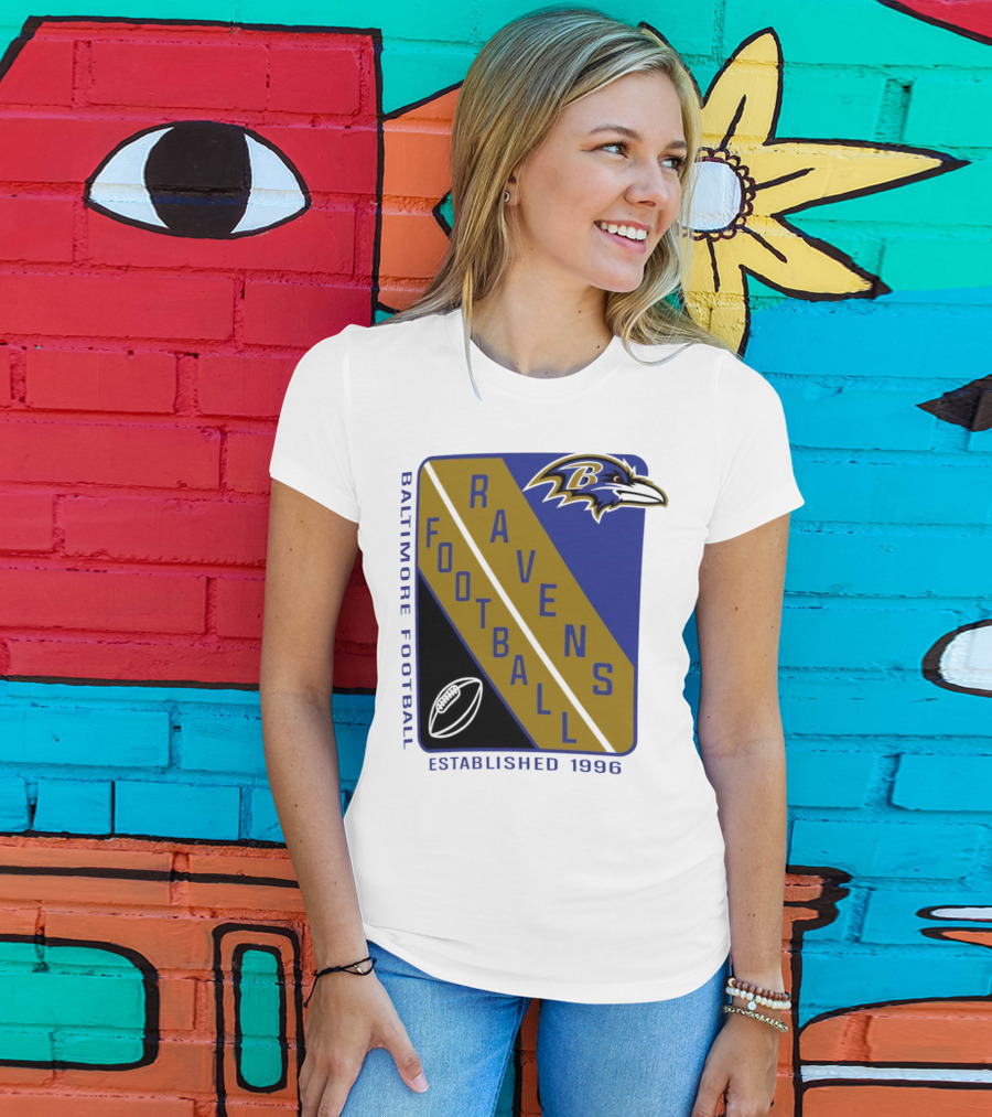 Baltimore Ravens Football Established 1996 Shield Logo Ravens Head T-Shirt