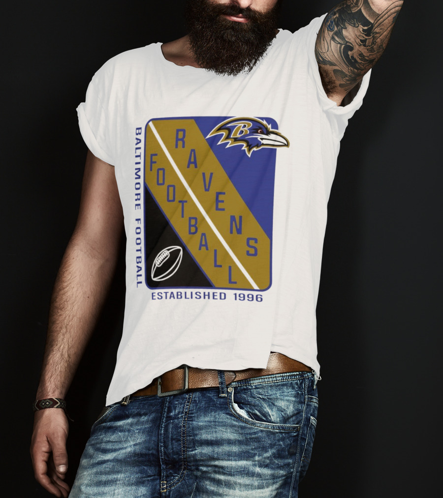 Baltimore Ravens Football Established 1996 Shield Logo Ravens Head T-Shirt