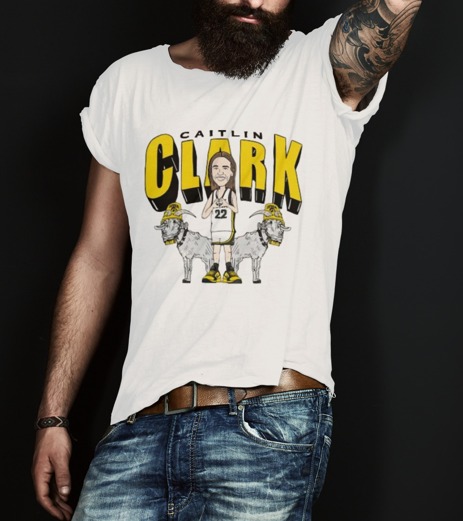 Iowa Hawkeyes Caitlin Clark 22 Caricature With Goats And Heart Hands T-Shirt