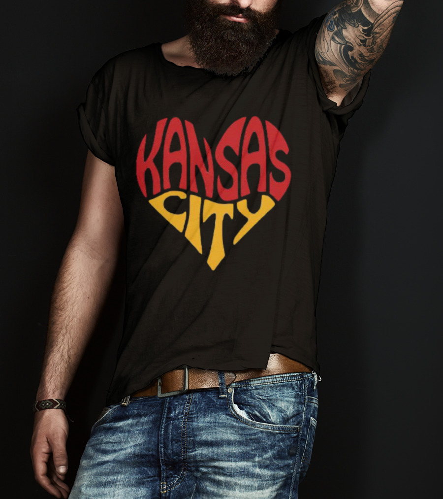 Kansas City Heart Text In Red And Yellow Shaped As A Heart T-Shirt