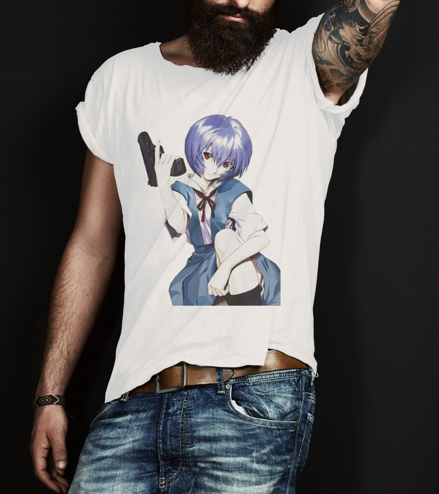 Rei Ayanami Blue Uniform Holding Gun T-Shirt