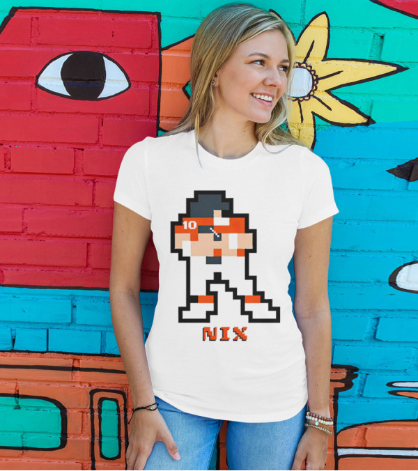 Bo Nix 8-Bit Pixel Art 10 Block Figure T-Shirt