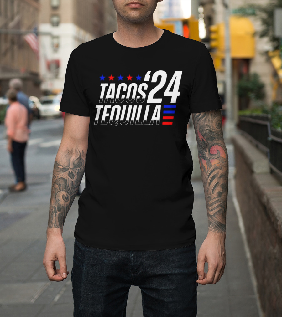 Tacos Tequila 24 Stars Red Blue T-Shirt