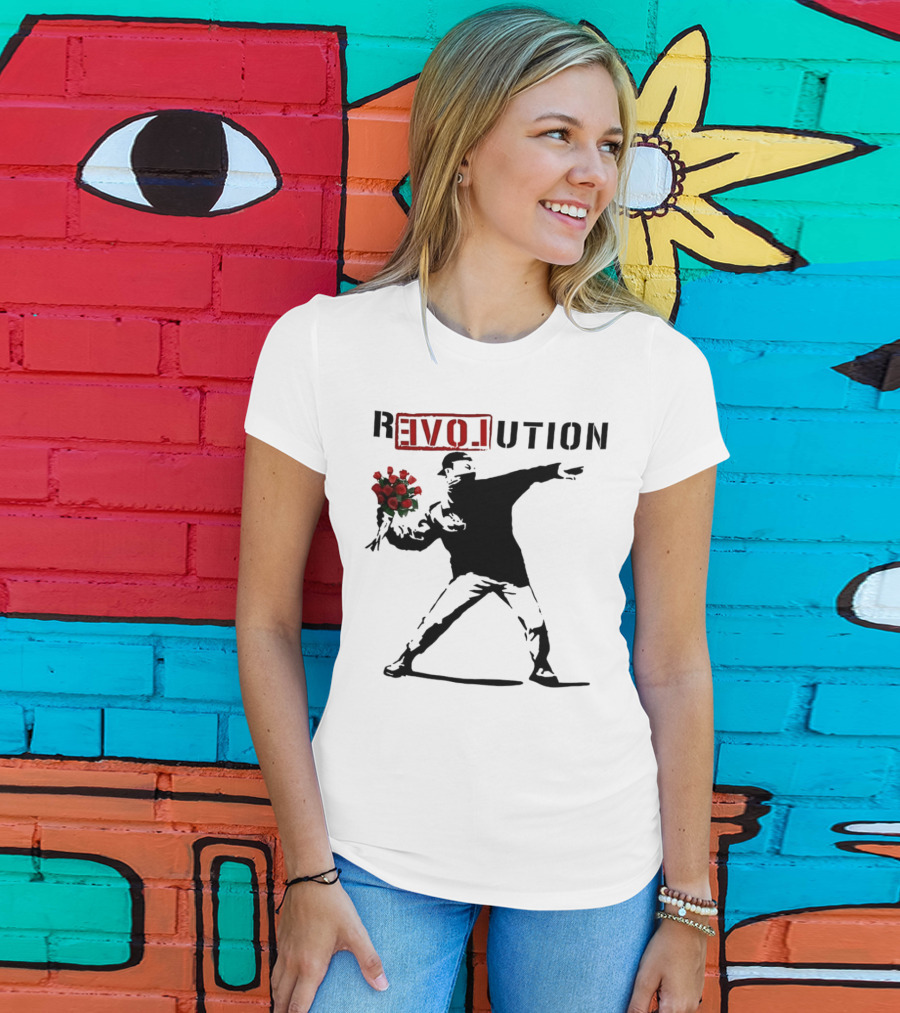 Revolution Rage Flower Thrower Banksy Stencil Roses T-Shirt