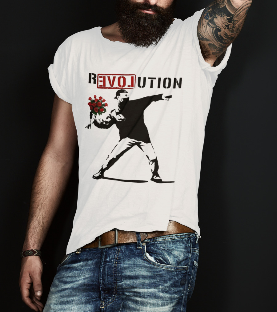 Revolution Rage Flower Thrower Banksy Stencil Roses T-Shirt