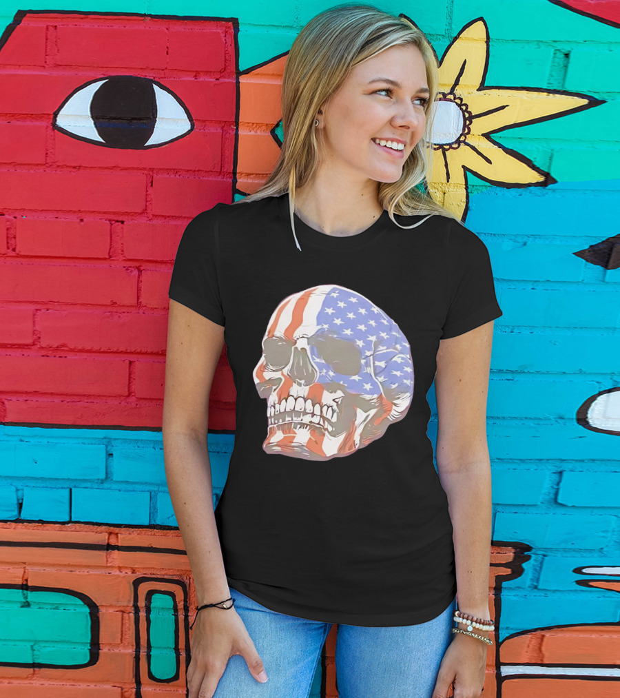 Skull With American Flag T-Shirt