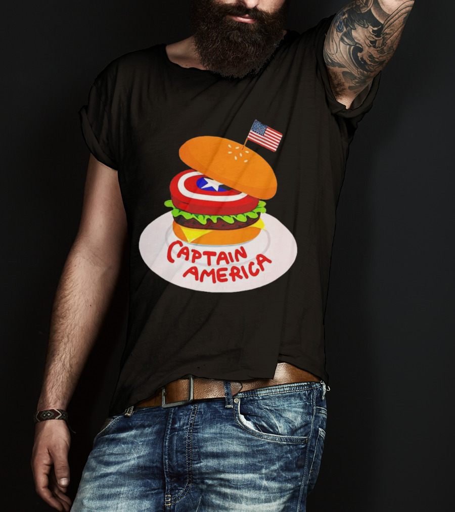 Captain America Burger With Flag And Shield Lettuce Bun T-Shirt