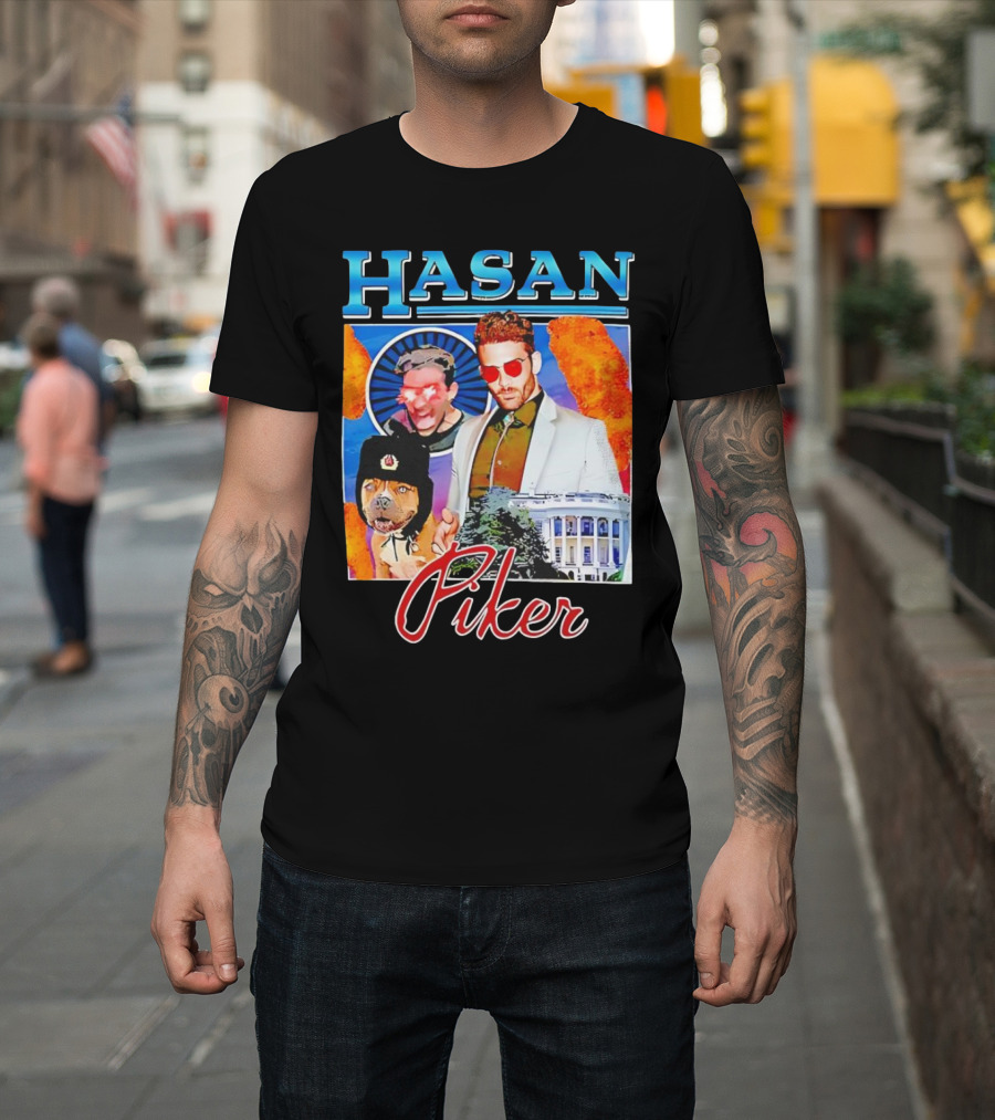 HASAN Piker Sunglasses Red Laser Eyes White House Dog T-Shirt