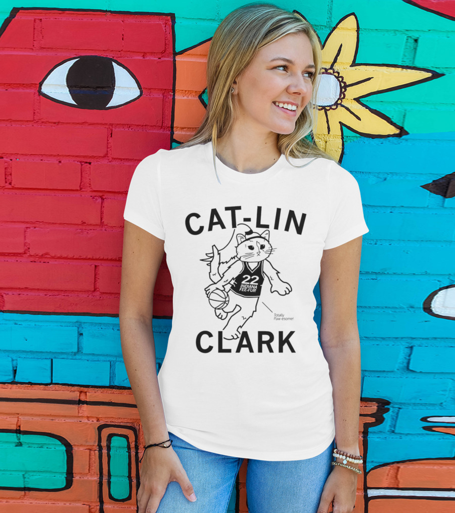 Cat-Lin Clark Indiana Fee-Fur Totally Paw-some 22 Basketball Cat T-Shirt