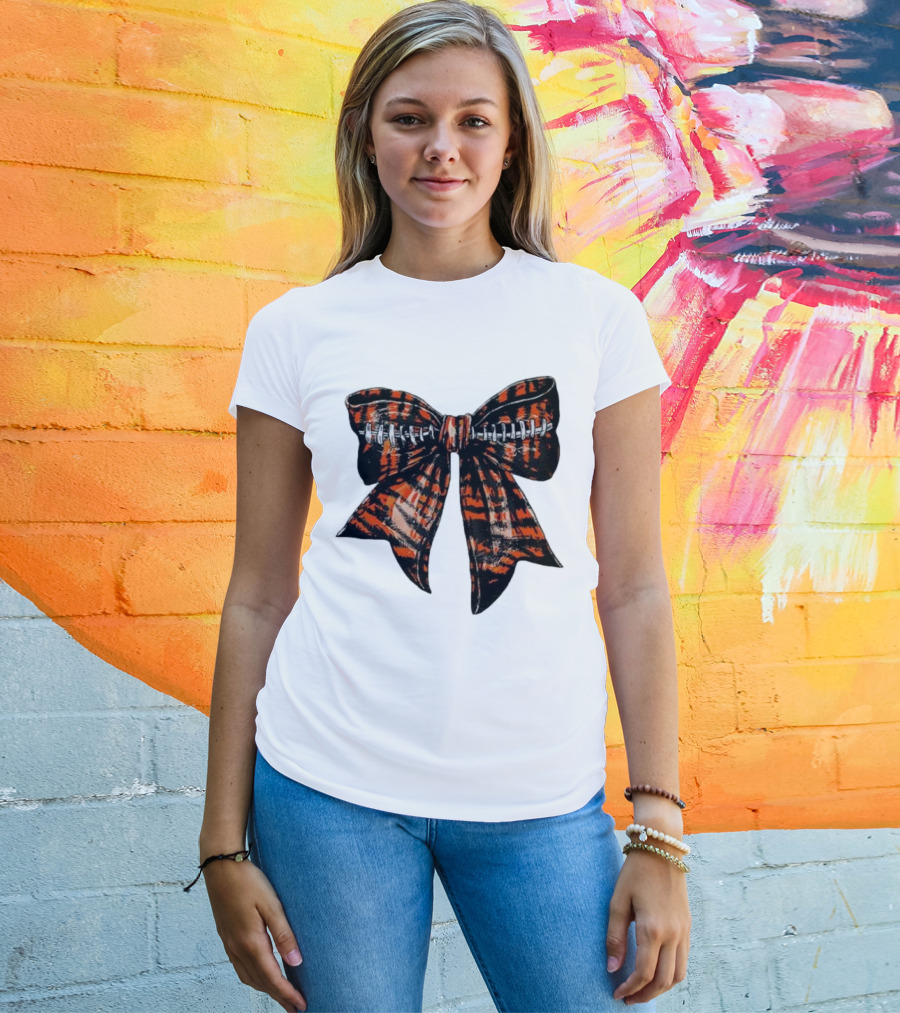 Cincinnati Football Bow Tiger Print Bowtie T-Shirt