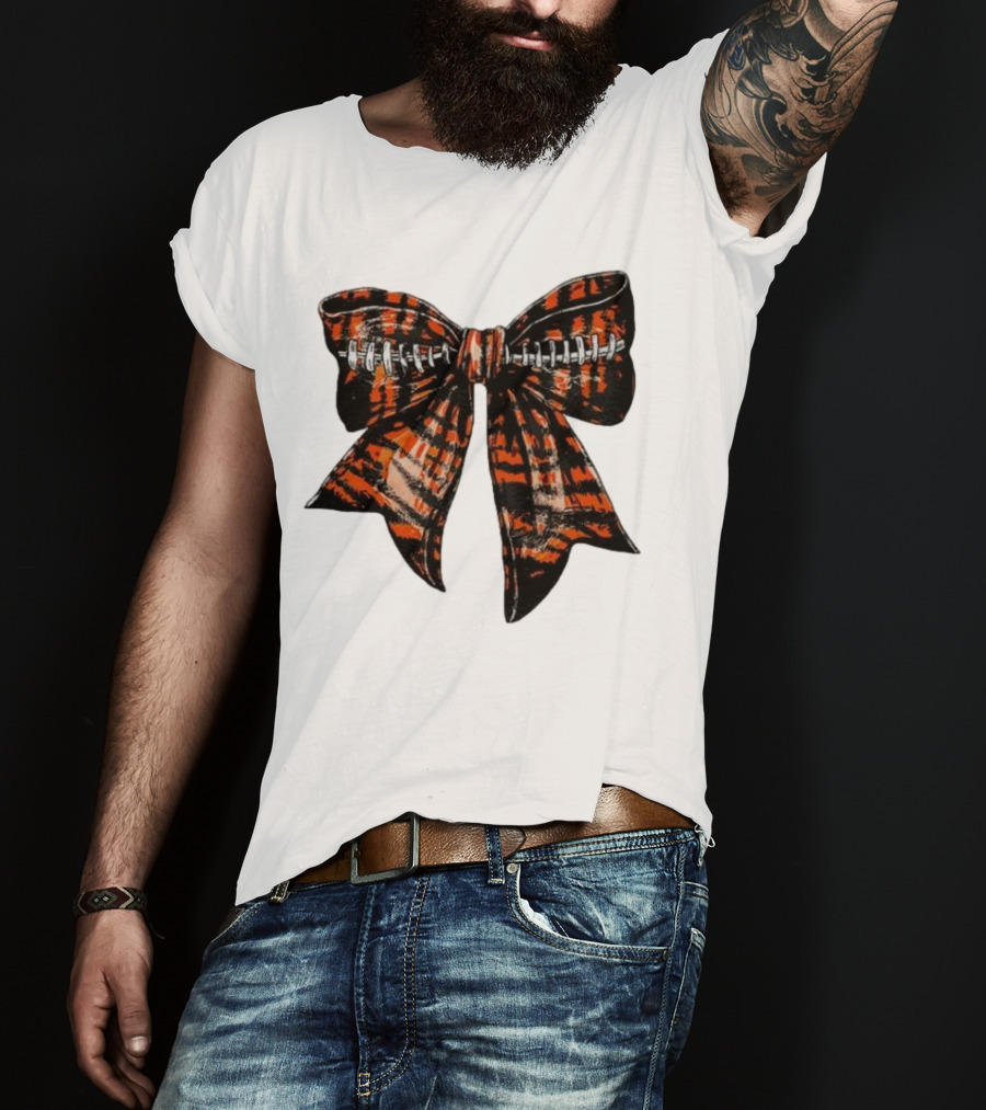 Cincinnati Football Bow Tiger Print Bowtie T-Shirt
