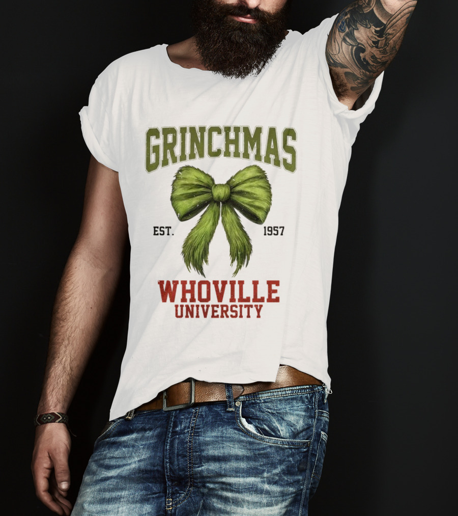 Grinchmas Whoville University Est 1957 Green Bow Emblem T-Shirt