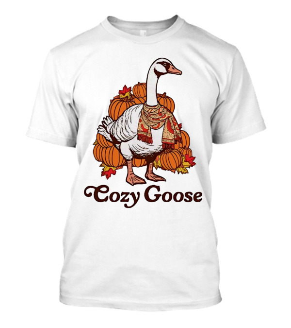 Cozy Goose With Pumpkins Halloween Scarf T-Shirt
