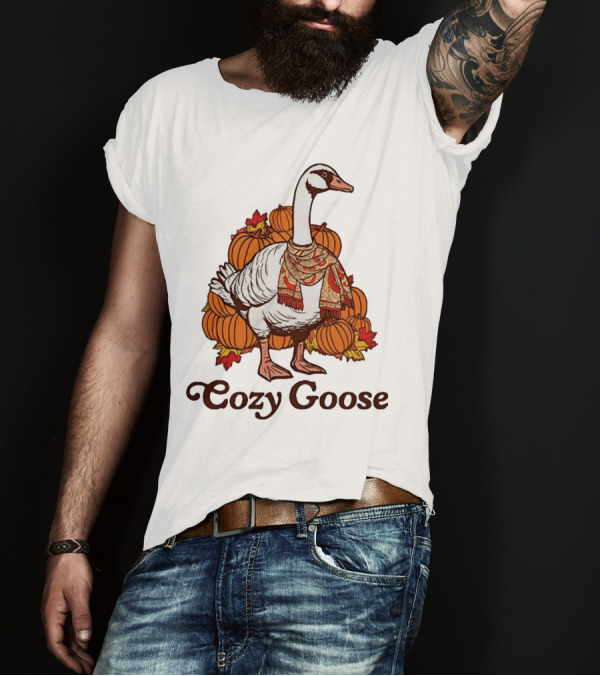 Cozy Goose With Pumpkins Halloween Scarf T-Shirt