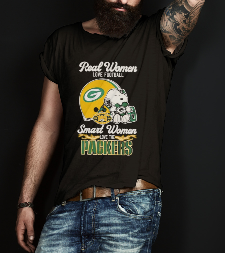 Snoopy Real Women Love Football Smart Women Love The Packers Green Bay Helmet T-Shirt