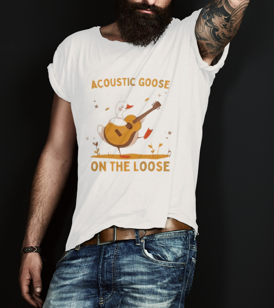 Acoustic Goose On The Loose Silly Meme Goose Playing Guitar T-Shirt