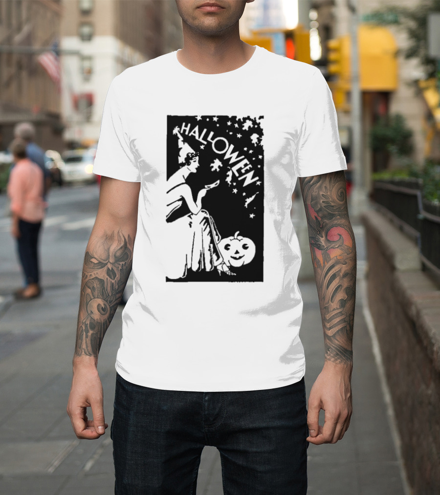 Halloween Witch with Pumpkin and Stars T-Shirt