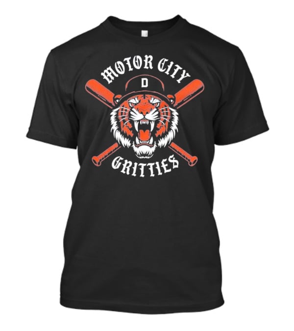 Motor City Gritties Detroit Tigers Baseball Tiger Logo With Crossed Bats T-Shirt