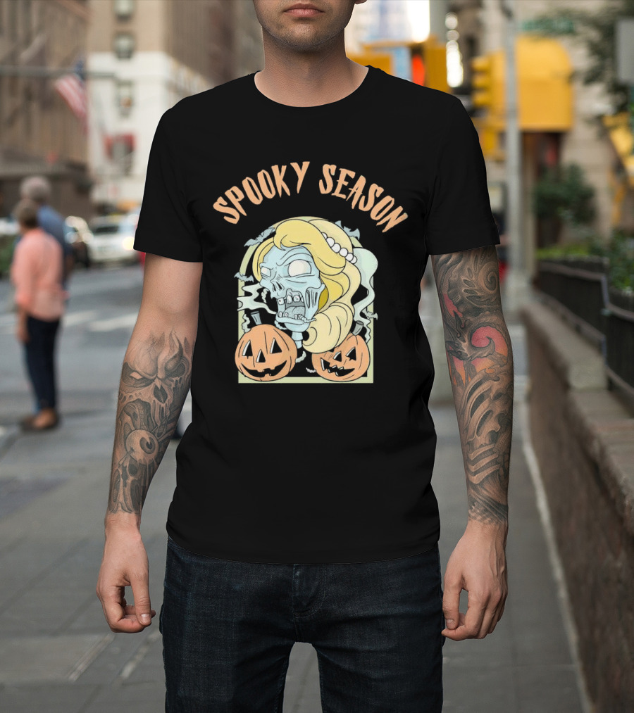 Spooky Season Zombie Skeleton with Blonde Hair and Jack-O'-Lantern Pumpkins Halloween T-Shirt
