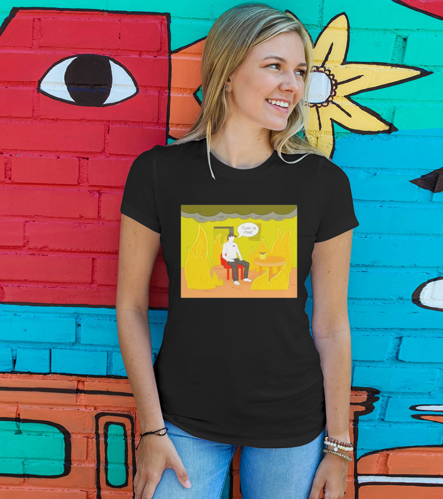 San Francisco 49ers This Is Fine Cartoon Fire Background T-Shirt