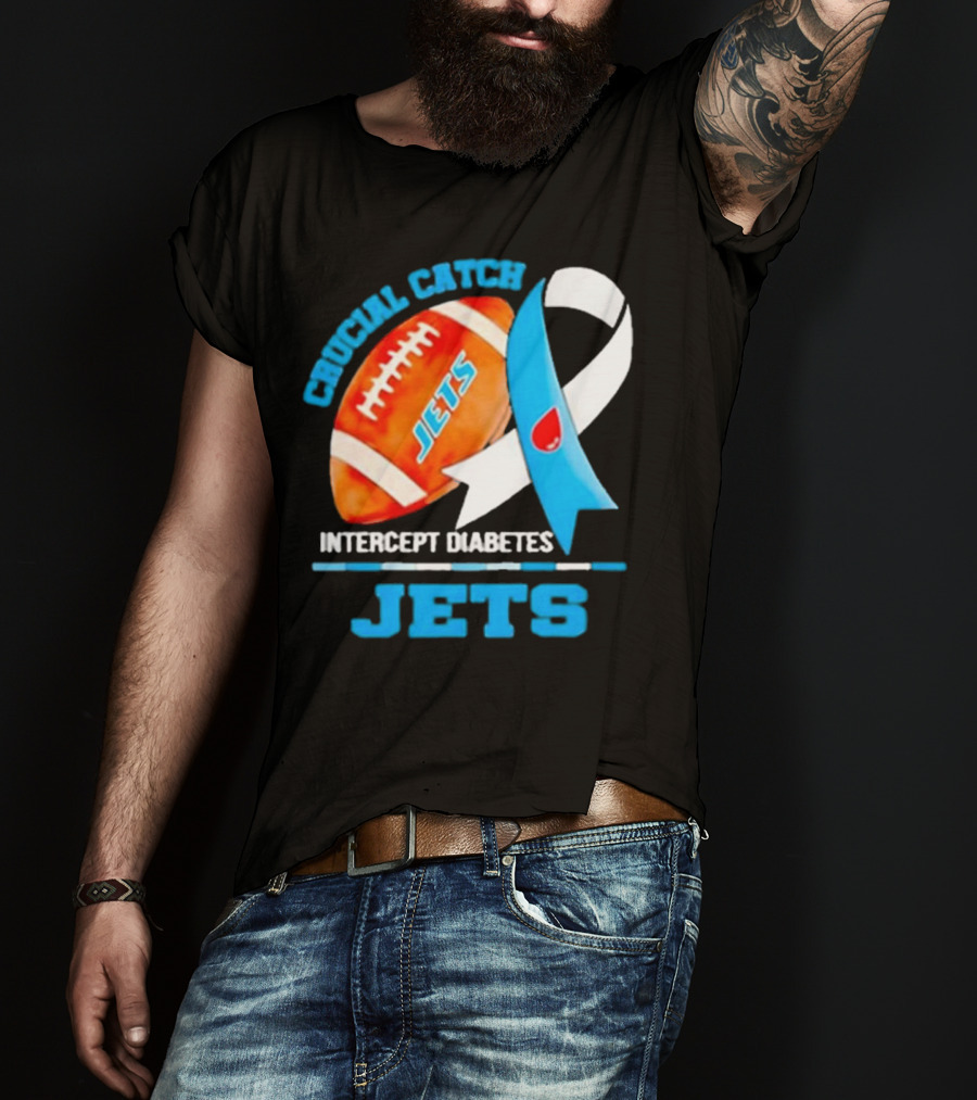 Jets Crucial Catch Football Intercept Diabetes Awareness T-Shirt