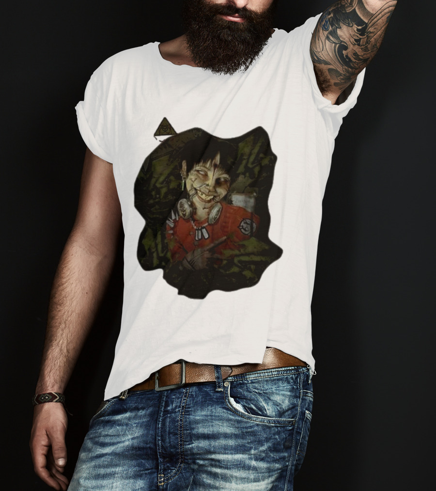 MG Ultra Kid Smiling Masked Figure With Red Outfit And Gas Mask Elements T-Shirt