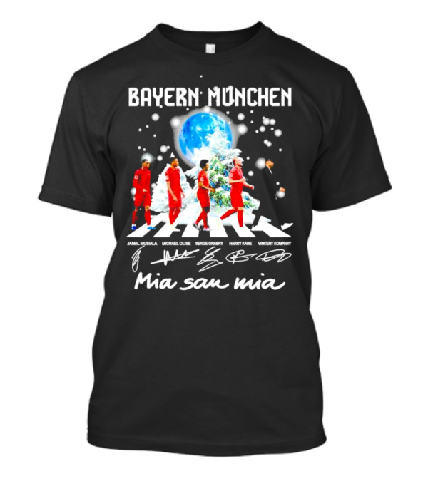 Bayern München Mia San Mia Abbey Road Jamal Musiala Michael Olise Serge Gnabry Harry Kane Vincent Kompany Christmas T-Shirt