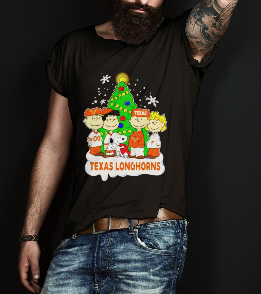 Texas Longhorns Peanuts Characters Christmas Tree T-Shirt