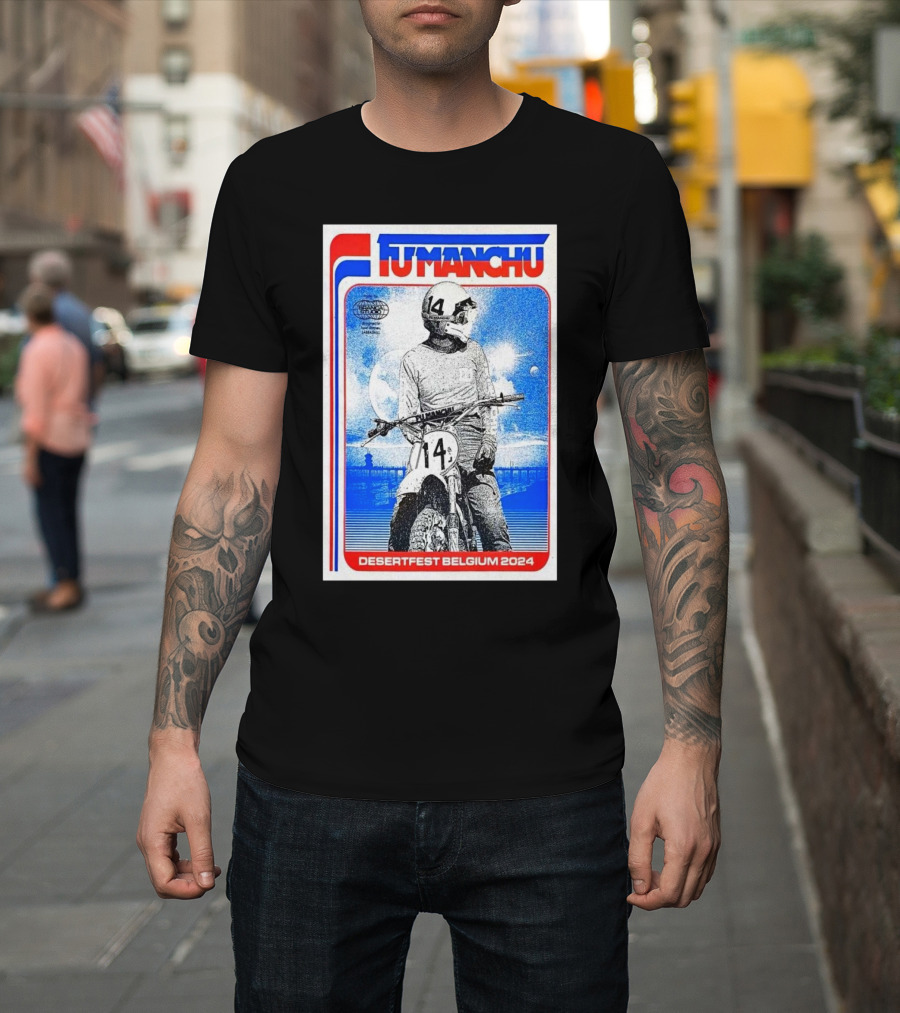 Fu Manchu Motorcycle Rider Desertfest Belgium 2024 Retro T-Shirt