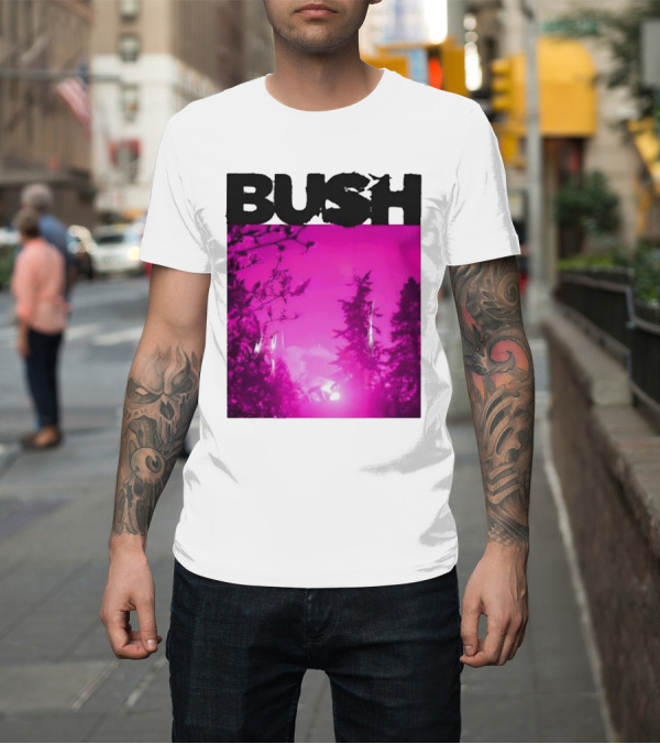 Shirt: Bush Loaded Album 2024 Forest Silhouette Pink Sky T-Shirt Bush Loaded Album 2024 Forest Silhouette Pink Sky T-Shirt