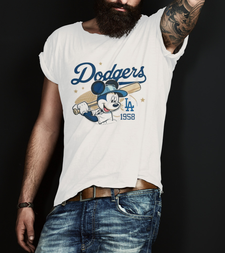 Mickey Mouse Dodgers LA 1958 Baseball MLB Team Retro Fashion T-Shirt