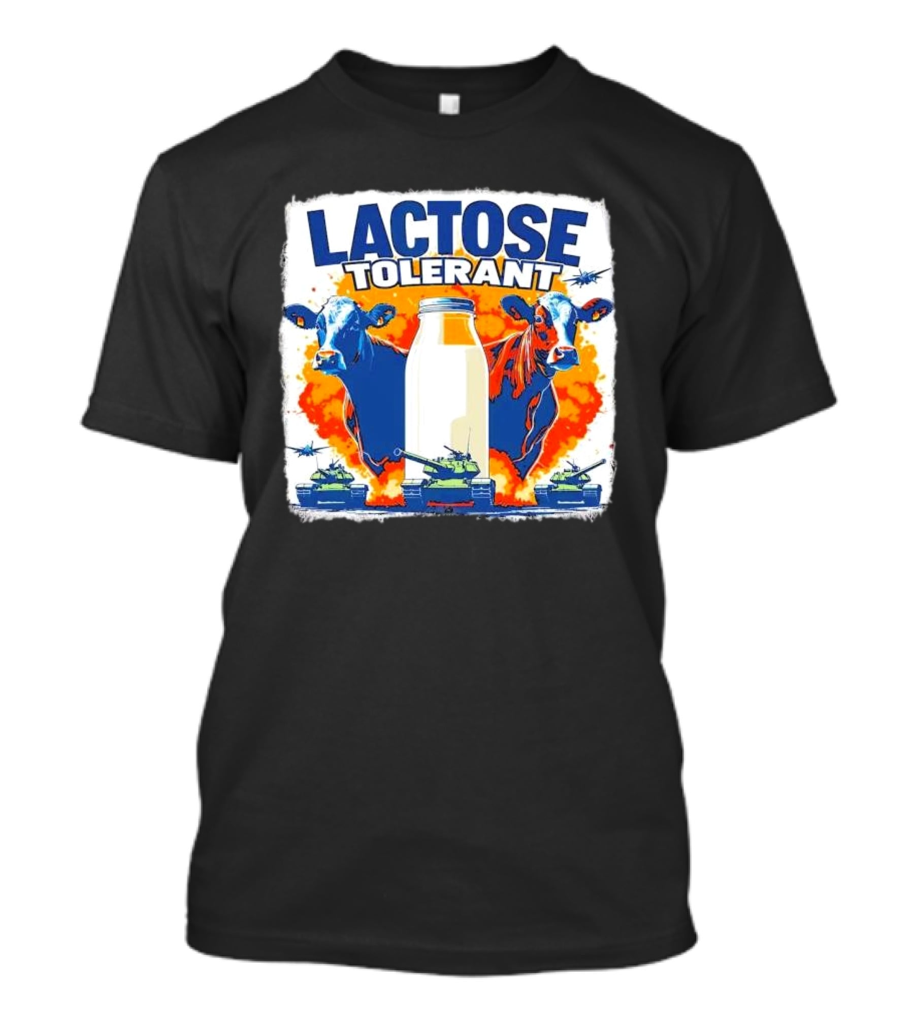 LACTOSE TOLERANT Milk Defense With Cows And Tanks T-Shirt