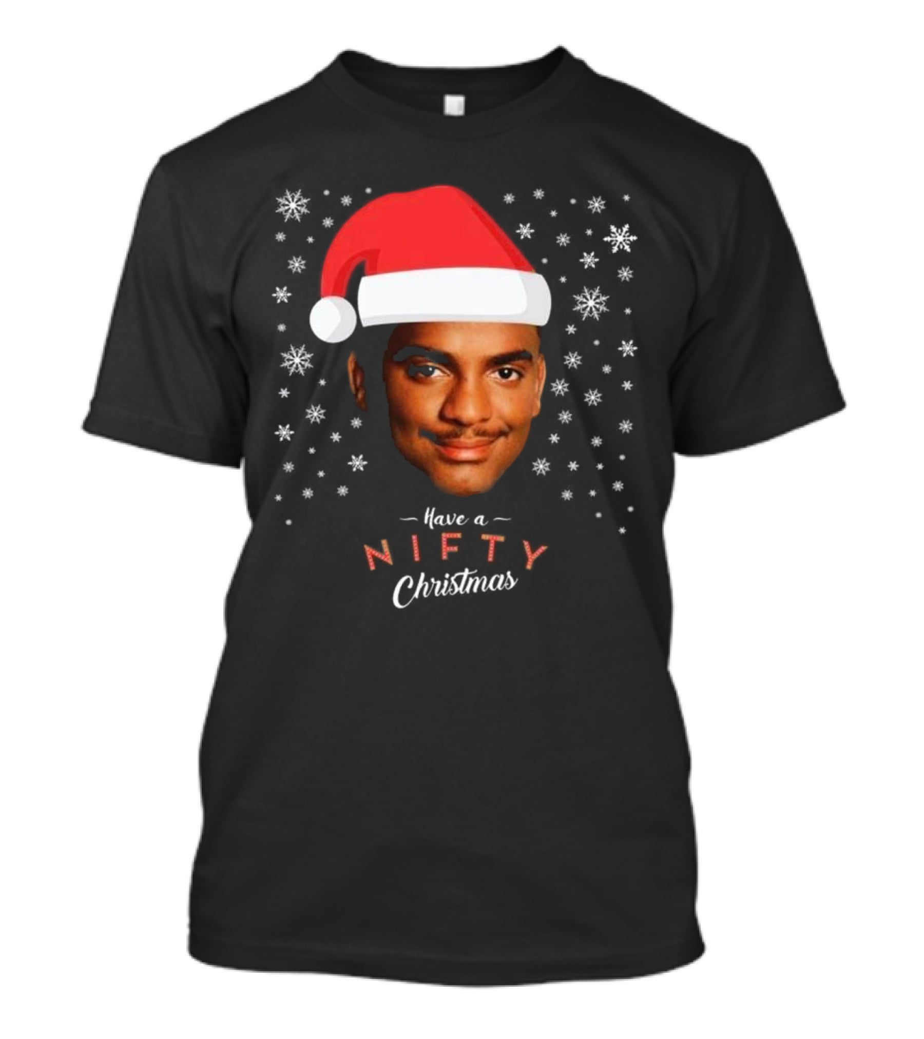 Carlton Banks Have A Nifty Christmas Fresh Prince Santa Hat Snowflakes T-Shirt