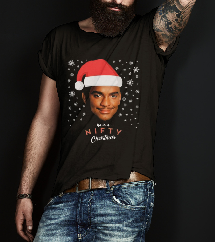 Carlton Banks Have A Nifty Christmas Fresh Prince Santa Hat Snowflakes T-Shirt