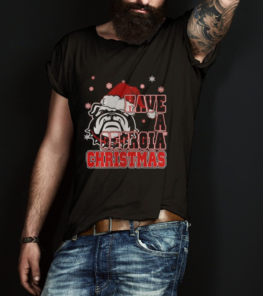 Georgia Bulldogs Have A Merry Christmas With Georgia Bulldogs Logo Snowflakes Santa Hat T-Shirt