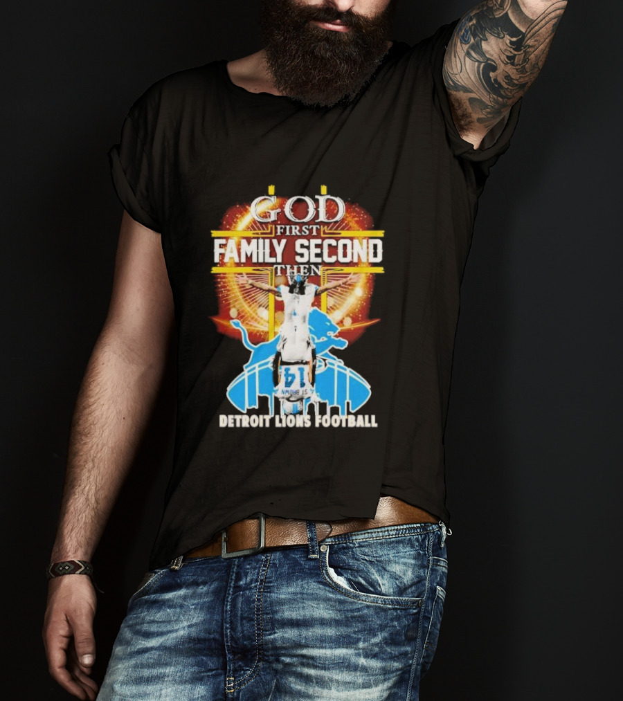 God First Family Second Detroit Lions Football Amon-Ra St. Brown Headstand T-Shirt