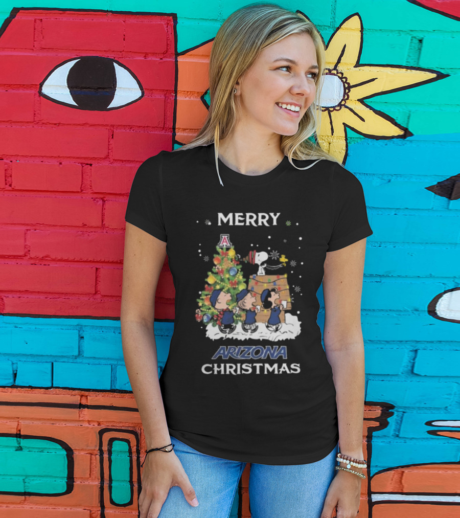 Merry Arizona Christmas Wildcats Snoopy And Friends T-Shirt