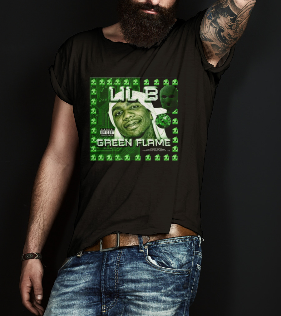 LIL B Green Flame Album Cover Art With Circuit Background And Face T-Shirt