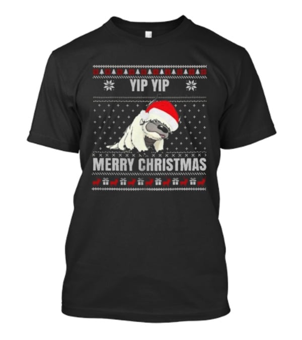 Yip Yip Merry Christmas Santa Hat Christmas Sweater Reindeer Snowflakes T-Shirt