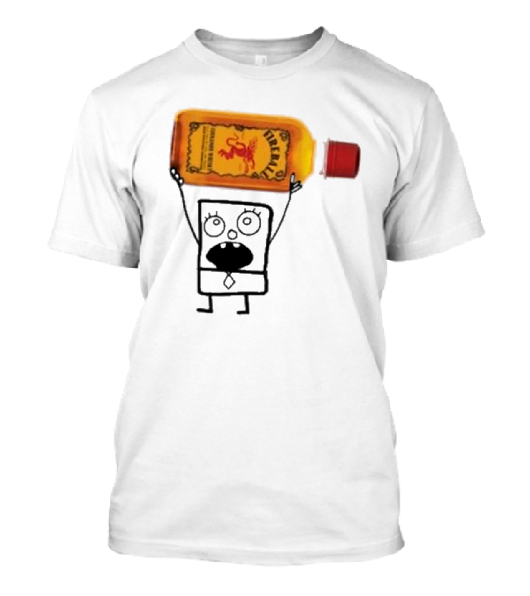 Doodlebob Fireball Whiskey Character Holding Iconic Liquor Bottle T-Shirt