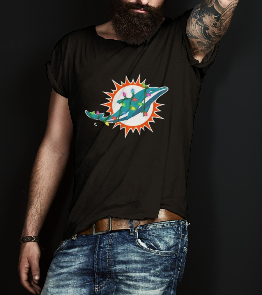 Miami Dolphins Holiday Lights Logo T-Shirt