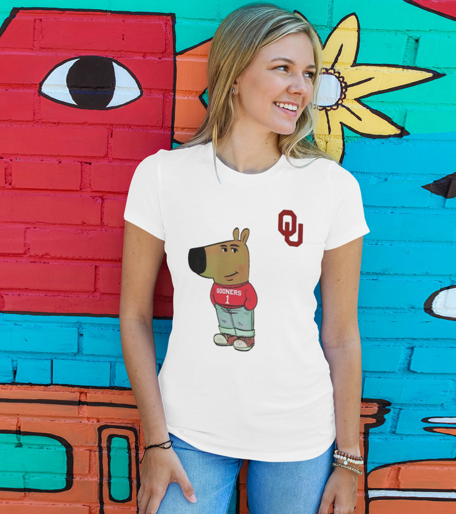 Oklahoma Sooners Chill Guy Cartoon Mascot Standing With OU Logo T-Shirt